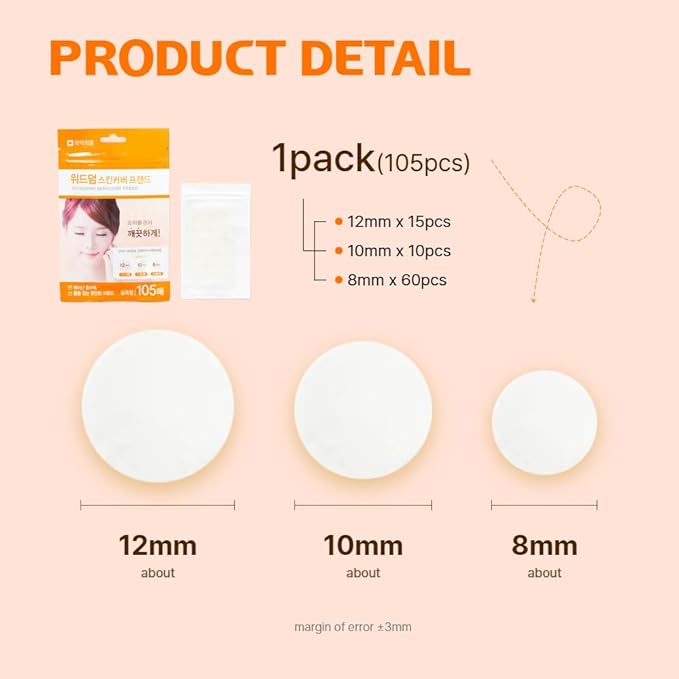 Fermented Korean Acne Patch for Face โ Hydrocolloid Spot Patch for Pimples, Blemish Treatment, Vegan Invisible Pimple Patch, Zit Cover for Day & Night, Skincare for Oily and Sensitive Skin - 105 Pcs