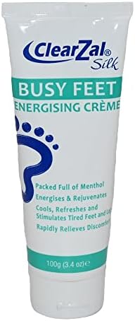 Clearzal Busy Feet Cooling Energizing Foot Cream, Packed with Menthol for Pain Relief for Tired Achy Feet, Refreshes and Rejuvenates, Helps to Provide Relief from Neuropathy, 3.4 Ounce Tube