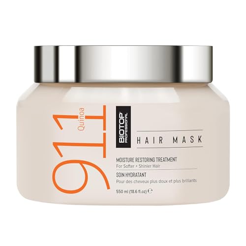 Biotop Professional 911 Quinoa Hair Mask - Repairing Hair Mask Treatment For Dry or Extremely Damaged Strands - Color Safe & Cruelty Free Hair Care - (18.6oz/550ml)