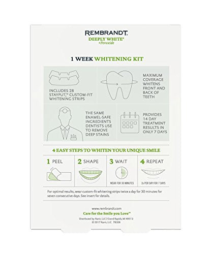 REMBRANDT Deeply White + Peroxide 1 Week Teeth Whitening Kit, Removes Tough Stains, Enamel-Safe, 28 Custom-Fit Whitening Strips (14 Treatments)