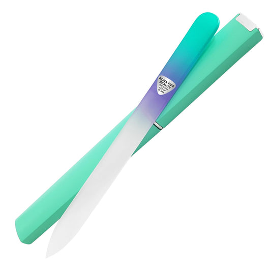 Bona Fide Beauty Czech Glass Nail File with Case, Pastel Green Violet Premium Crystal Nail File for Natural Nails. Nail Care Tool Gifts for Women