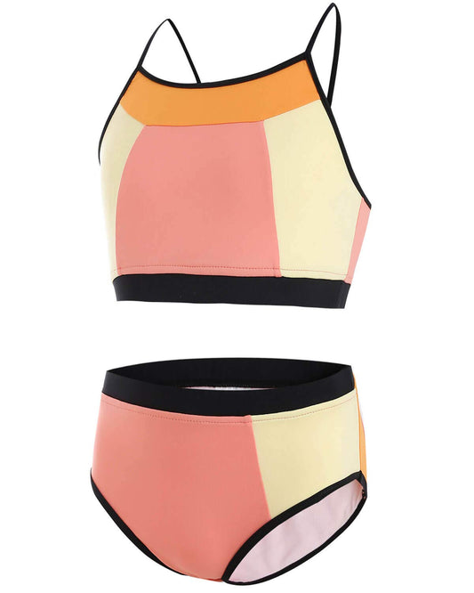 AS ROSE RICH Girls Bathing Suits 7-16 - Two Piece Swimsuits for Girls - Summer Beach Sports Bikini for Kids UPF50+ M/10-12, Coral Red