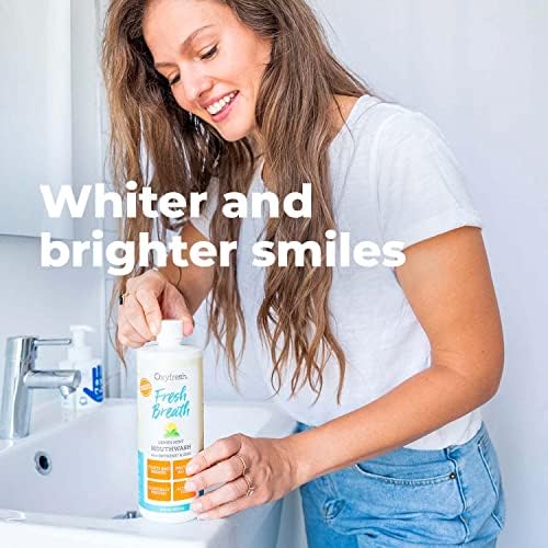 Oxyfresh Premium Lemon Mint Fresh Breath Mouthwash – Oral Rinse for Bad Breath – SLS & Fluoride Free Mouthrinse – Alcohol Free, Gentle Non Burning Mouthwash with Xylitol & Essential Oils, 16 oz