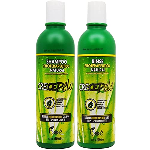 Crece Pelo Natural Hair Growth Duo – Phytotherapeutic Shampoo & Rinse Combo Set – Boosts Growth, Strength & Shine – Plant-Based Formula – Sulfate-Free, No Colorants – 12.5 oz Each
