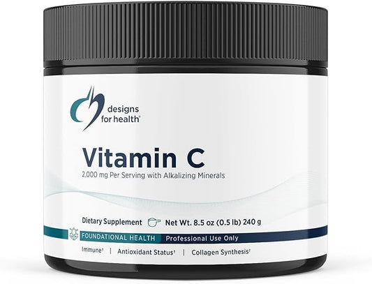 Designs for Health Buffered Vitamin C Powder 2000mg - Powdered Vitamin C (Ascorbic Acid) for High Dosing with Alkalizing Minerals to Be Gentle on The Stomach - Non-GMO Drink Mix (80 Servings / 240g)