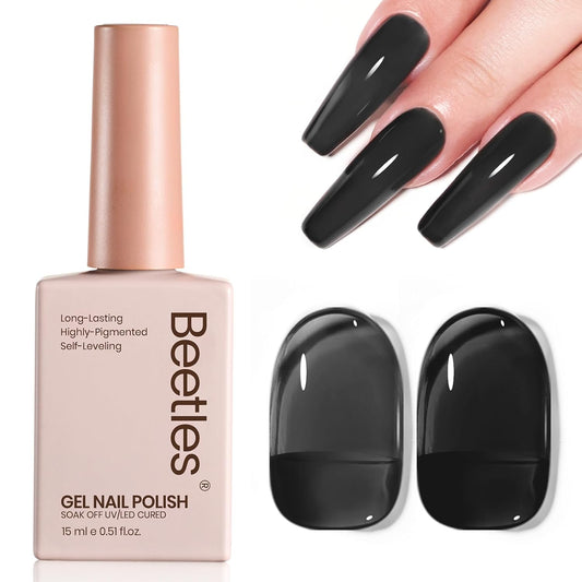 Beetles Black Jelly Gel Nail Polish - 15ML Sheer Black Gel Polish Neutral Jelly Translucent Effect Soak Off UV French Nail Art DIY Home Manicure Gift for Women