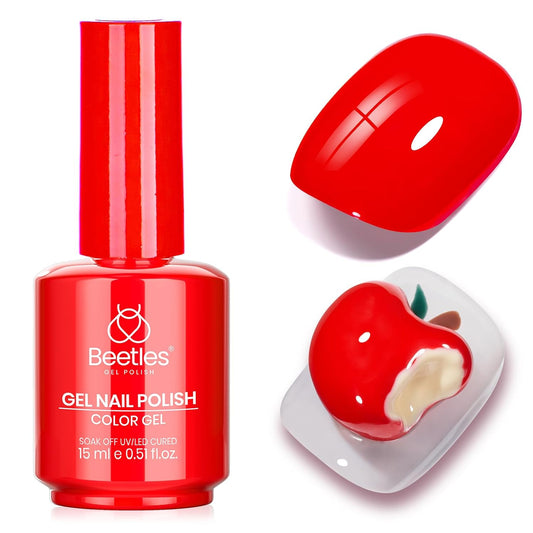 Beetles Red Gel Nail Polish – 15ml Classic Bright Red Soak Off UV LED Gel Polish Same Color Bottle for Salon DIY Manicure Gift for Women