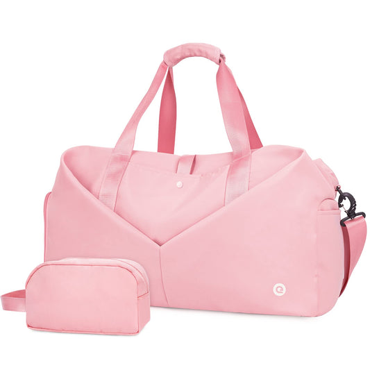 Ceneda 20" Gym Duffel Bag with Wet Pocket Shoes Compartment Portable Overnight Weekender Bag Travel bag Yoga Bag for Women (Pink)