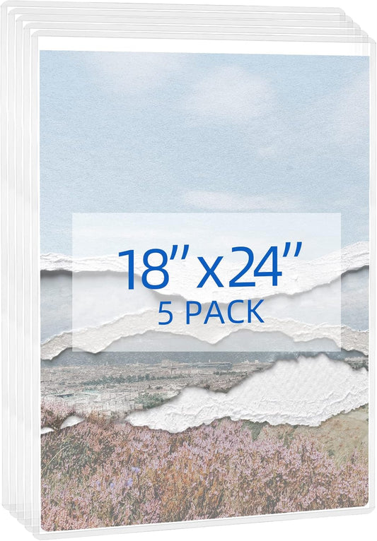 5 Pack 18x24 Poster Protector Clear Rigid Print Protectors Heavy Duty Top Loader Clear Paper Sleeves for Poster Art Prints Office Documents