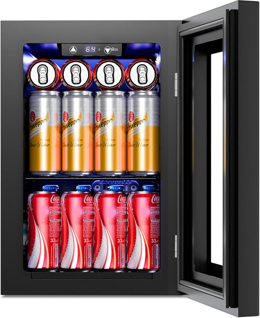 Antarctic Star 18L Beverage Refrigerator Cooler 24Can, Mini Fridge with Quiet Compressor, LED Light,Freestanding Small Fridge with Electronic Temperature Control for Home and Bar(40-61 ℉)