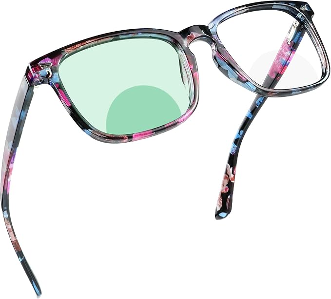 YEIN Bifocal Reading Glasses with Blue Light Blocking Lenses, Bifocal Reader for Women, Vintage Square frame with Spring Hinge (+0.00/+1.00 magnification)