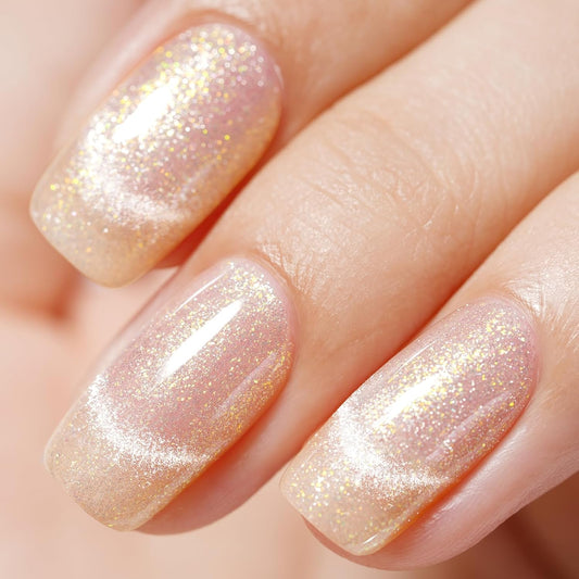 AILLSA Cat Eye Gel Nail Polish Nude Glitter Gel Polish Iridescent Holographic Gold Fall Gel Polish Gel Shimmer Sparkle Soak Off U V Gel with Magnet Stick for Nail Art Salon DIY at Home 0.27 Fl Oz GE29