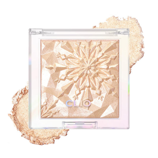 CLIO Prism Highlighter makeup, High Glossy Face Illuminator, Pearl Shimmer Smooth Baked Powder, Glitter Long- Lasting (01 Gold Sheer)