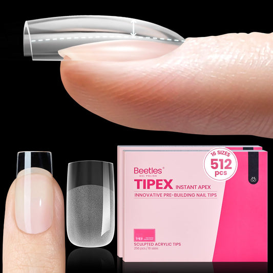Beetles Tipex Instant Apex Nail Tips, 512Pcs Short Square Upgraded Pre-building Pre-Etched Half Matte Gel Nail Tips, 16 Sizes Thicker Acrylic Nail Strong Full Cover False Nail Extension for Flat Nails
