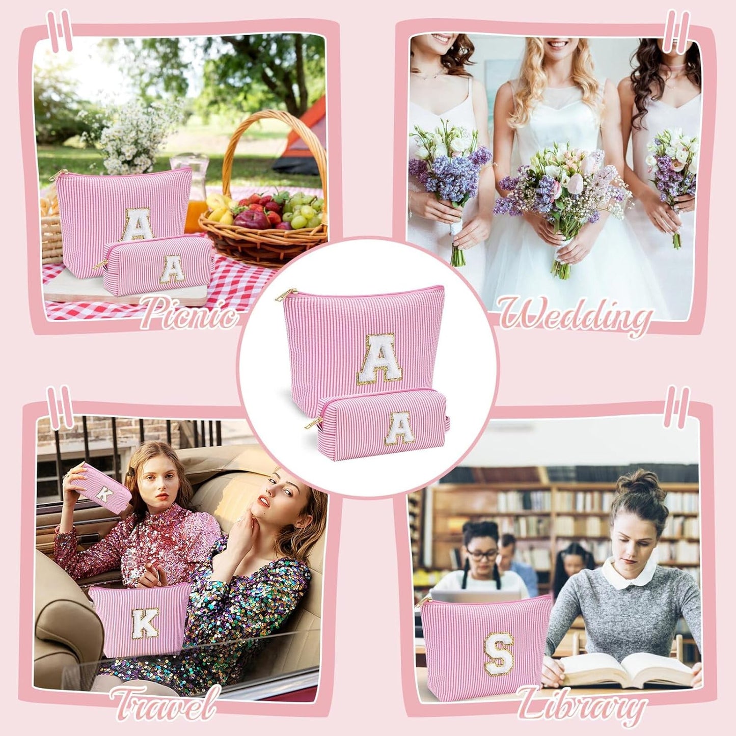 YOOLIFE Unique Makeup Bag - Pink Cosmetic Travel Toiletry Bag for Women, Sister, Girlfriend, Friend Gifts