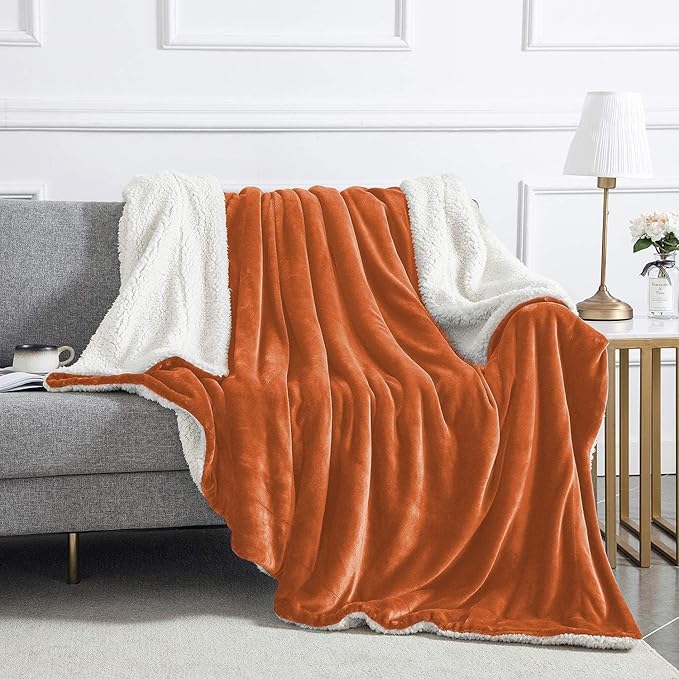 IR Imperial Rooms Rust Sherpa Blankets Queen Size for Bed - Wholesale Bulk Pack of 9 Sherpa Blankets - Soft Fluffy Throw Blanket for Hotels, Guest Bedroom, 90x90 Inches