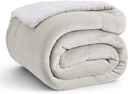 Bedsure Sherpa Fleece Throw Blanket for Couch - Thick and Warm, Soft Fuzzy Plush Throw Blanket for Winter, Linen, 50x60 Inches