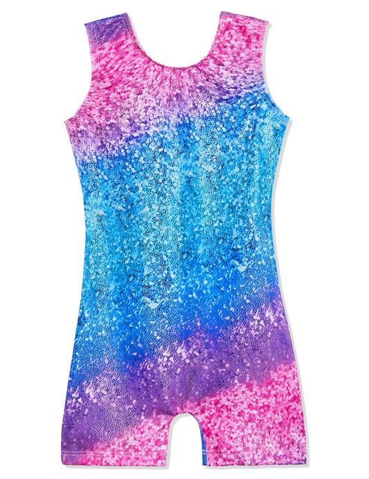 Domusgo Girls Gymnastics Leotards Size 5-6 Years Old Sparkly Gradient Stripe Unitards with Shorts